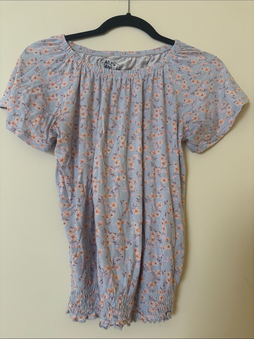 Girls' Stitch Fix Light Blue Floral Smocked-Hem Top